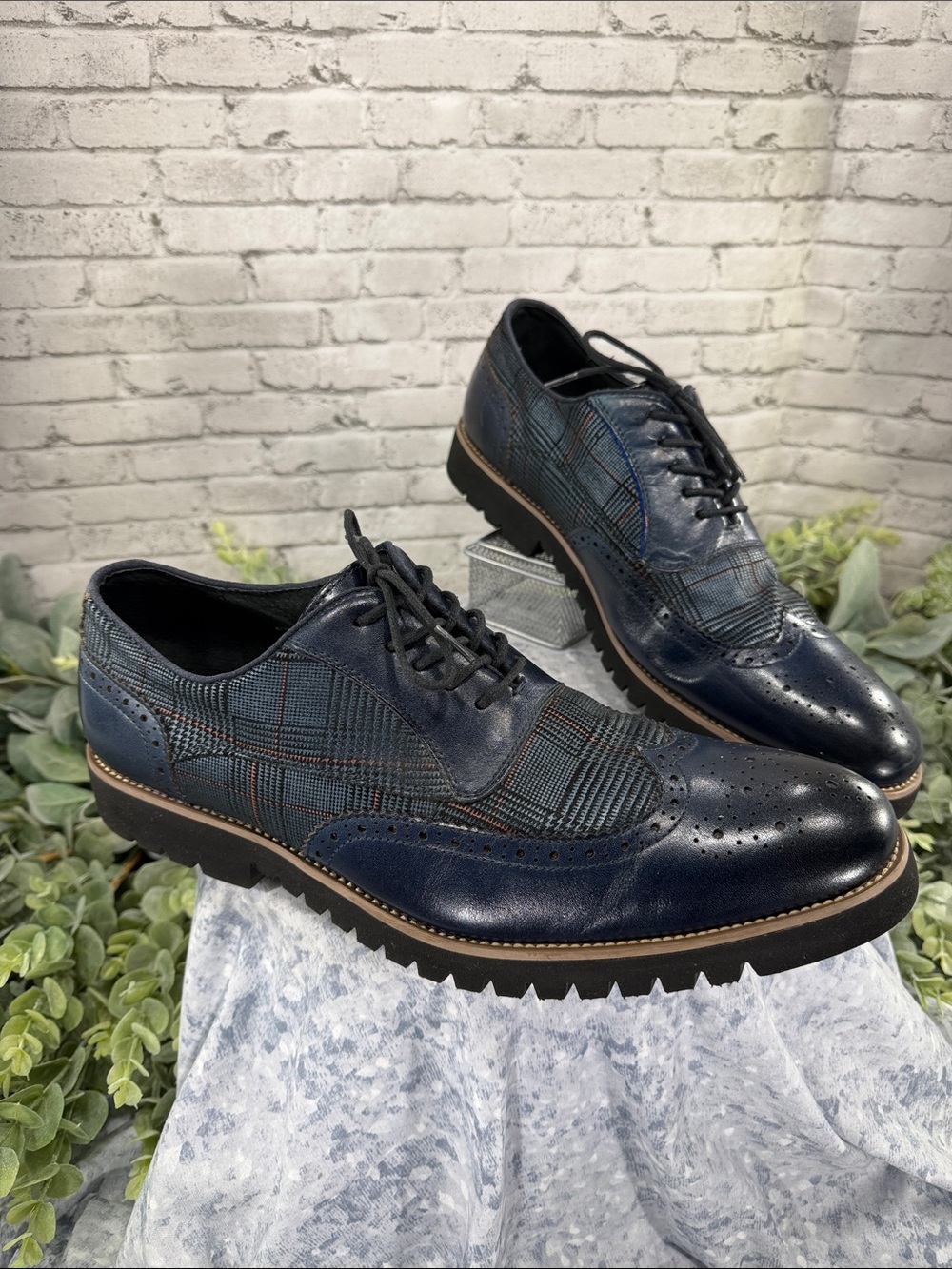 STACY ADAMS “Baxley” Ink Blue Leather & Suede Casual Wingtip Oxfords Mens 12M